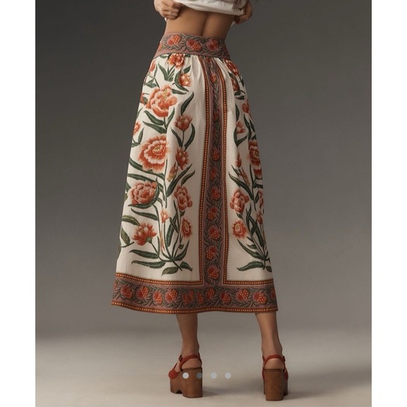 NWT Farm Rio Ainika Floral Delicate Midi Skirt Sz XS - Picture 2 of 13